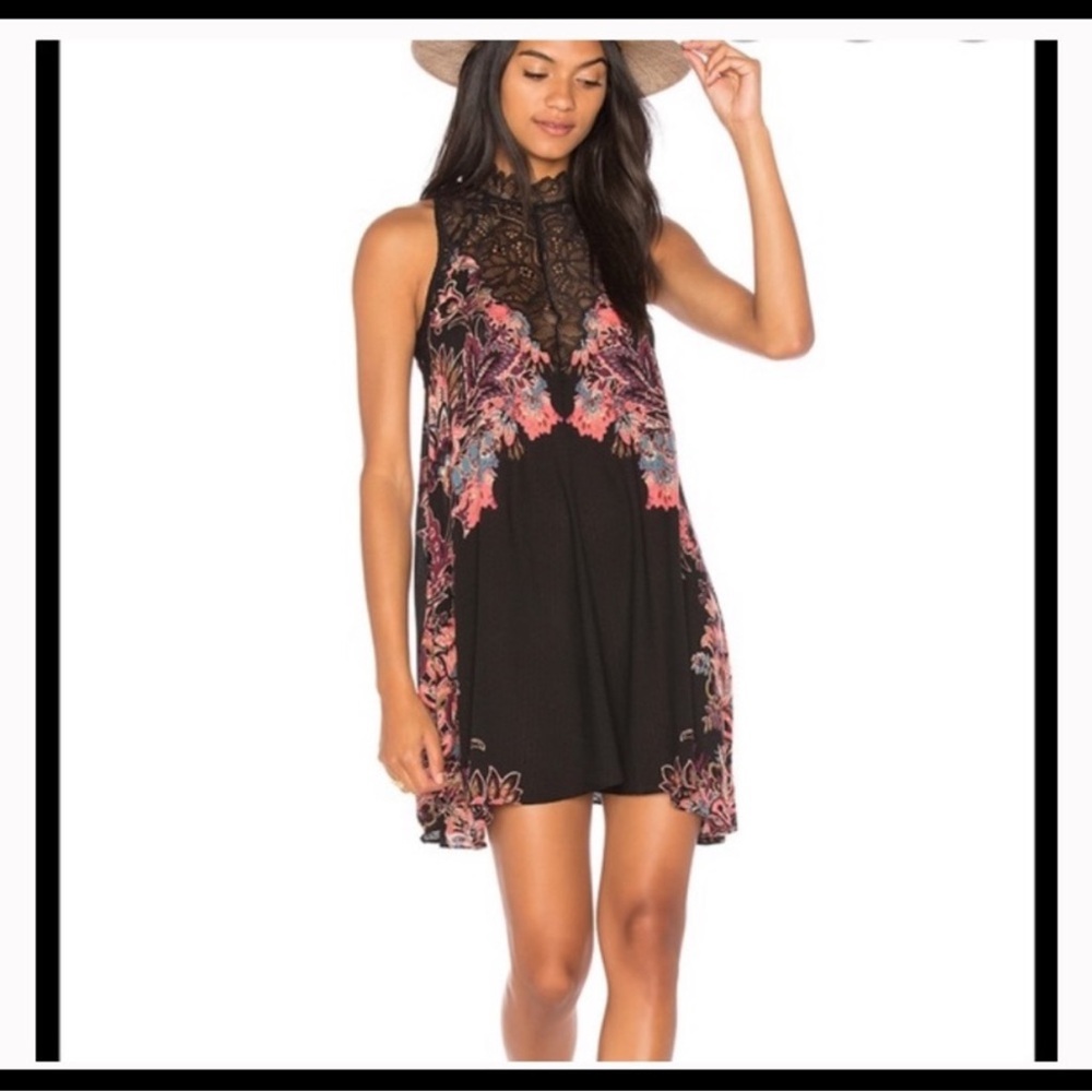 Free People Black and Pink Floral Mini Dress